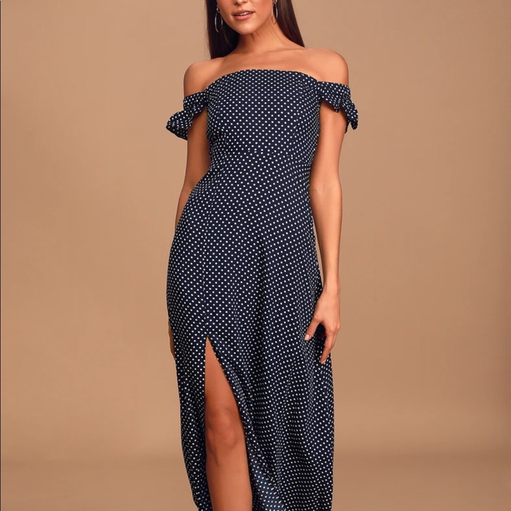 Navy polka-dot dress from Lulu’s!